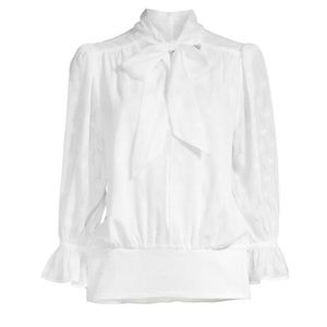 NEW LISTING: Burnout Heart Tie-Neck Blouse Sz Small Karl Lagerfeld White